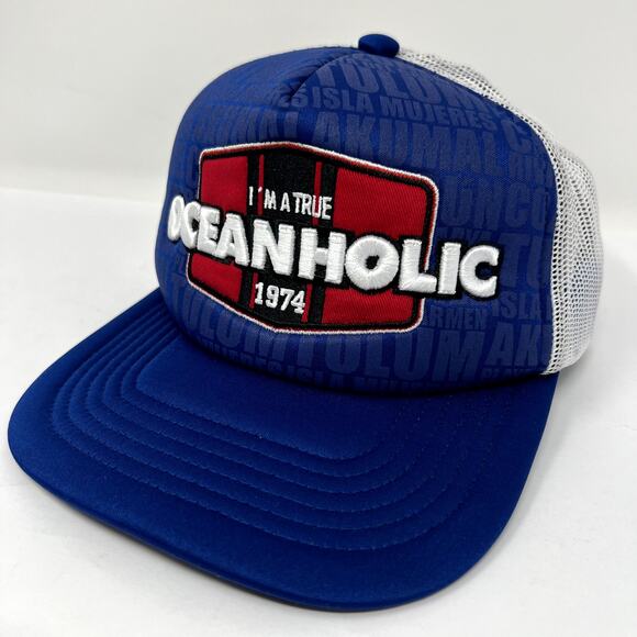 Banana Bay Hat Men Blue Snapback I'm a True Oceanholic 1974 Vintage Baseball Cap - Picture 1 of 14